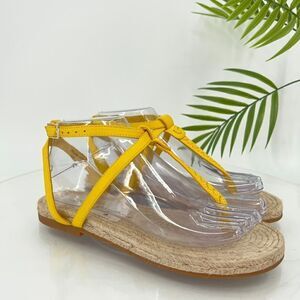 Jack Rogers 1960 Evie Sandals Women's Size 6 Yellow Leather T-Strap Rope Shoes